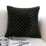 NNEAGS 45cm Urban Light Luxury Pillow Dark Night Green Checkered Square Throw Pillow