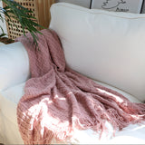 NNEAGS 2X  Pink Diamond Pattern Knitted Throw Blanket Warm Cozy Woven Cover Couch Bed Sofa Home Decor with Tassels