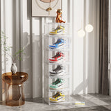 NNEAGS 2X 6 Tier Transparent Portable Shoe Organiser Sneaker Footwear Folding Plastic Bin Stackable Storage Box with Magnetic Door