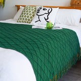 NNEAGS 2X Green Diamond Pattern Knitted Throw Blanket Warm Cozy Woven Cover Couch Bed Sofa Home Decor with Tassels