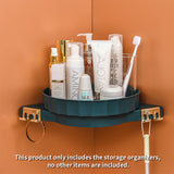 NNEAGS 2X Green 360 Degree Wall-Mounted Rotating Bathroom Organiser Corner Vanity Rack Toilet Adhesive Storage Shelf