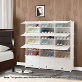 NNEAGS 7 Tier 3 Column White Shoe Rack Organizer Sneaker Footwear Storage Stackable Stand Cabinet Portable Wardrobe with Cover