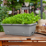 NNEAGS 49.5cm Gray Rectangular Planter Vegetable Herb Flower Outdoor Plastic Box with Holder Balcony Garden Decor Set of 2