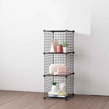 NNEAGS 2X Black Portable 3 Tier Cube Storage Organiser Foldable DIY Modular Grid Space Saving Shelf