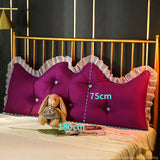 NNEAGS 4X 180cm Burgundy Princess Bed Pillow Headboard Backrest Bedside Tatami Sofa Cushion with Ruffle Lace Home Decor