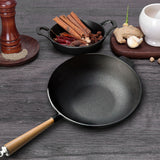 NNEAGS 31cm Commercial Cast Iron Wok Round Bottom FryPan Home Cooking Skillet