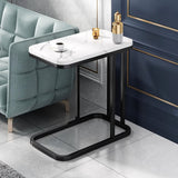 NNEAGS 30x50cm White Ceramic Sofa Side Square Mini Table w/ Black Metal Legs