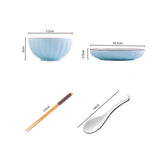 NNEAGS Blue Japanese Style Ceramic Dinnerware Crockery Soup Bowl Plate Server Kitchen Home Decor Set of 8