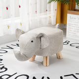 NNEAGS 2X Beige Children Bench Elephant Character Round Ottoman Stool Soft Small Comfy Seat Home Decor