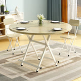 NNEAGS 2X Maple Grain Dining Table Portable Round Surface Space Saving Folding Desk Home Decor
