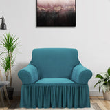 NNEAGS 1-Seater Blue Sofa Cover with Ruffled Skirt Couch Protector High Stretch Lounge Slipcover Home Decor