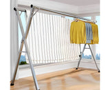 NNEAGS 2X 2.4m Portable Standing Clothes Drying Rack Foldable Space-Saving Laundry Holder Indoor Outdoor