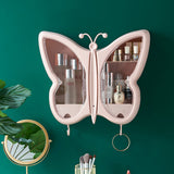 NNEAGS Pink Butterfly Shape Wall-Mounted Makeup Organiser Dustproof Waterproof Bathroom Storage Box Home Decor