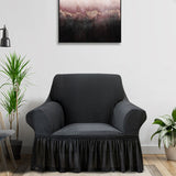 NNEAGS 1-Seater Dark Grey Sofa Cover with Ruffled Skirt Couch Protector High Stretch Lounge Slipcover Home Decor