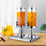 NNEAGS 6L Dual Silver Stainless Steel Beverage Dispenser Ice Cylinder Clear Juicer Hot Cold Water Jug