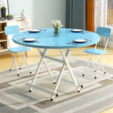 NNEAGS Blue Dining Table Portable Round Surface Space Saving Folding Desk Home Decor