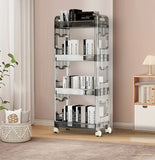 NNEAGS 38x24cm Black 4 Tier Bookshelf & Cosmetic Storage Organizer Trolley Rack