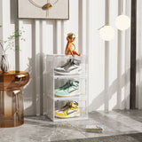 NNEAGS  2X 3 Tier Transparent Portable Shoe Organiser Sneaker Footwear Folding Plastic Bin Stackable Storage Box with Magnetic Door