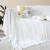 NNEAGS 2X White Acrylic Knitted Throw Blanket Solid Fringed Warm Cozy Woven Cover Couch Bed Sofa Home Decor