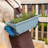 NNEAGS 49.5cm Blue Rectangular Planter Vegetable Herb Flower Outdoor Plastic Box with Holder Balcony Garden Decor Set of 4