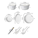 NNEAGS Diamond Pattern Ceramic Dinnerware Crockery Soup Bowl Plate Server Kitchen Home Decor Set of 22