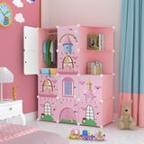 NNEAGS 10 Cubes Pink Castle Print Portable Wardrobe Divide-Grid Modular Storage Organiser Foldable Closet