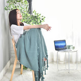 NNEAGS 2X Green Tassel Fringe Knitting Blanket Warm Cozy Woven Cover Couch Bed Sofa Home Decor