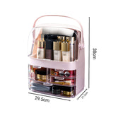 NNEAGS 3 Tier Pink Countertop Makeup Cosmetic Storage Organiser Skincare Holder Jewelry Storage Box with Handle