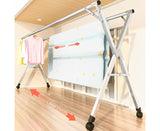 NNEAGS 2X 2.0m Portable Standing Clothes Drying Rack Foldable Space-Saving Laundry Holder with Wheels