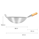 NNEAGS 38cm Stainless Steel Kitchen Cooking Wok with Wood Handle
