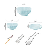 NNEAGS Light Blue Japanese Style Ceramic Dinnerware Crockery Soup Bowl Plate Server Kitchen Home Decor Set of 5
