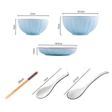 NNEAGS Blue Japanese Style Ceramic Dinnerware Crockery Soup Bowl Plate Server Kitchen Home Decor Set of 7