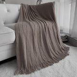 NNEAGS 2X Coffee Textured Knitted Throw Blanket Warm Cozy Woven Cover Couch Bed Sofa Home Decor with Tassels