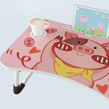 NNEAGS Cute Pig Design Portable Bed Table Adjustable Foldable Bed Sofa Study Table Laptop Mini Desk with Drawer and Cup Slot Home Decor