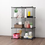 NNEAGS Black Portable 6-Cube Storage Organiser Foldable DIY Modular Grid Space Saving Shelf