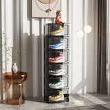 NNEAGS 2X 6 Tier Black Portable Shoe Organiser Sneaker Footwear Folding Plastic Bin Stackable Storage Box with Magnetic Door