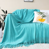NNEAGS 2X Teal Acrylic Knitted Throw Blanket Solid Fringed Warm Cozy Woven Cover Couch Bed Sofa Home Decor