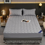 NNEAGS Grey 153cm Wide Mattress Cover Thick Quilted Stretchable Bed Spread Sheet Protector with Pillow Covers