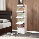 NNEAGS 8 Tier White Shoe Rack Organizer Sneaker Footwear Storage Stackable Stand Cabinet Portable Wardrobe with Cover