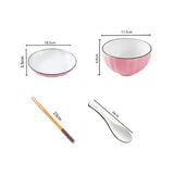 NNEAGS Pink Japanese Style Ceramic Dinnerware Crockery Soup Bowl Plate Server Kitchen Home Decor Set of 4