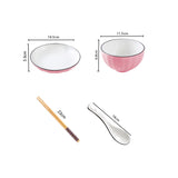 NNEAGS Pink Japanese Style Ceramic Dinnerware Crockery Soup Bowl Plate Server Kitchen Home Decor Set of 8