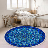 NNEAGS 2X 90cm Blue Mandala Round Carpet for Living Room Bedroom Anti-slip Doormat, Home Decor
