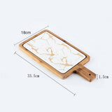 NNEAGS 2X 33.5cm White Square Wooden Serving Tray Slate Steak Serving Platter Chopping Board Paddle Home Decor
