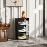 NNEAGS 2X 3 Tier Black Portable Shoe Organiser Sneaker Footwear Folding Plastic Bin Stackable Storage Box with Magnetic Door