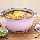 NNEAGS 24cm Pink Cast Iron Ceramic Stewpot Casserole Stew Cooking Pot With Lid