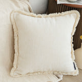NNEAGS 2X 45cm Creamy White Home Aesthetic Chenille Texture Tassel Square Throw pillow