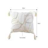 NNEAGS 45cm Wabi-sabi Cream Flower Cover & Beige Velvet Leaf Ring Square Throw Pillow