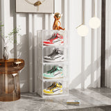 NNEAGS 4 Tier Transparent Portable Shoe Organiser Sneaker Footwear Folding Plastic Bin Stackable Storage Box with Magnetic Door
