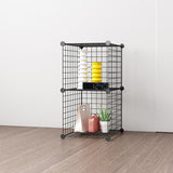 NNEAGS 2X Black Portable 2 Tier Cube Storage Organiser Foldable DIY Modular Grid Space Saving Shelf