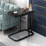 NNEAGS 30x50cm Black Ceramic Sofa Side Square Mini Table w/ Black Metal Legs